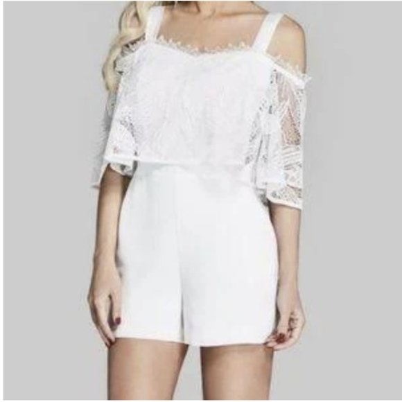 Guess by Marciano Off-The-Shoulder White Lacey Romper - Picture 2 of 6